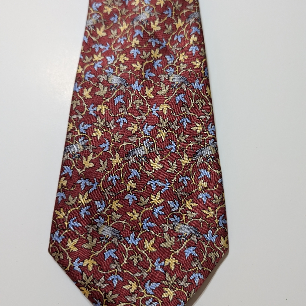 Red and Blue Silk Tie with Intricate Patterns